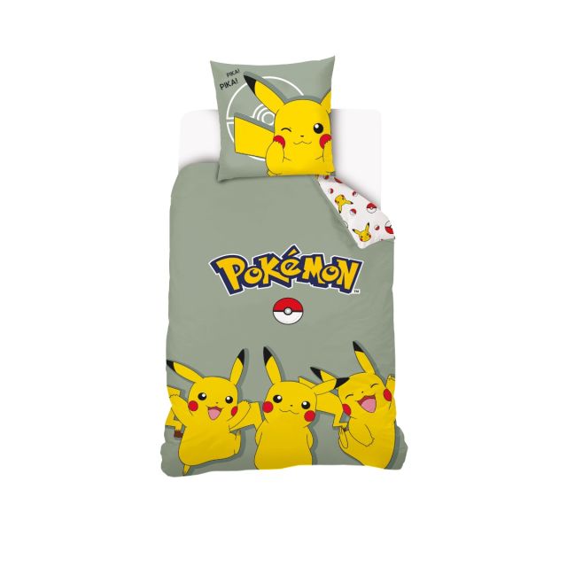 Housse de couette Pokémon Pikachu 140x200 cm vert sauge 100% coton - Mode en Web