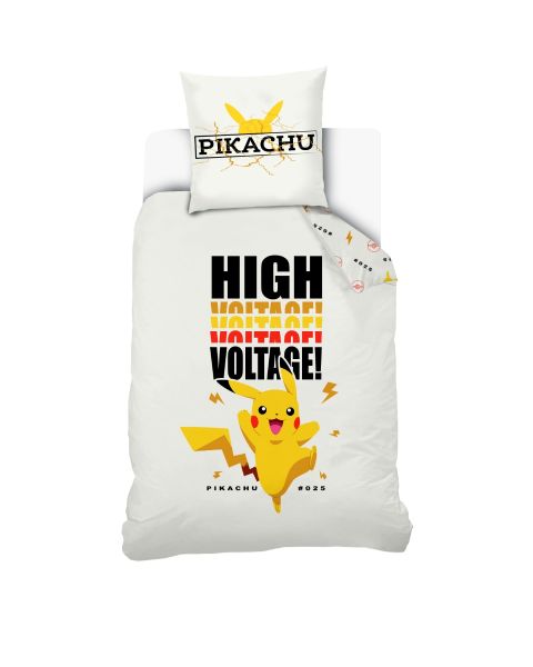 Housse de couette Pokémon Pikachu High Voltage 140x200 cm + 1 taie d'oreiller 63x63 cm - 100% Coton - Blanc