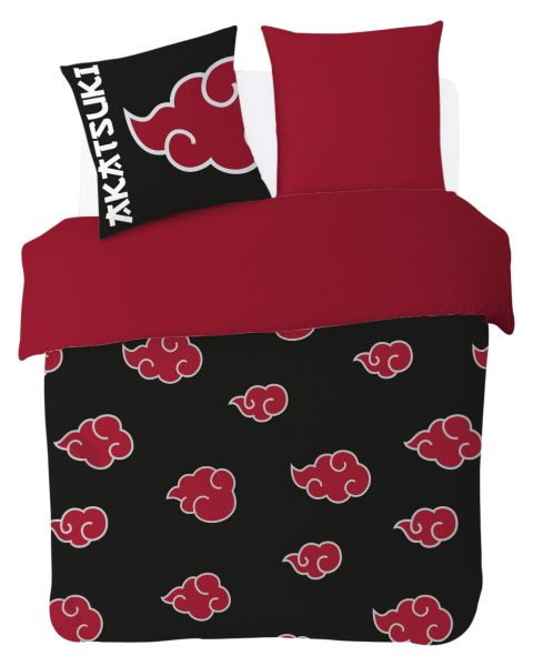 Housse De Couette Naruto Akatsuki 2 Personnes + 2 Taies D'Oreiller 63x63 cm - 100% Coton - Noir