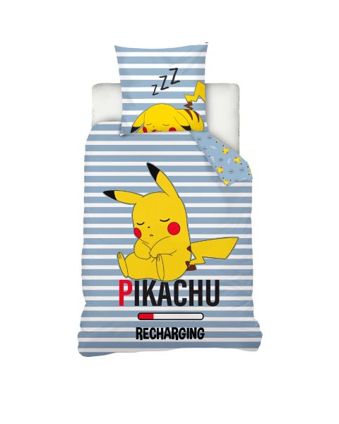 Housse De Couette Pokémon Pikachu Dodo 140x200 cm + Taie D'oreiller Pikachu 63x63 cm - 100% Coton - Bleu