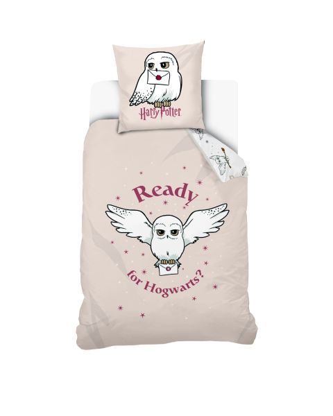 Housse de couette Harry Potter Hedwige 140x200 cm + 1 taie d'oreiller 63x63 cm - 100% Coton - Ecru