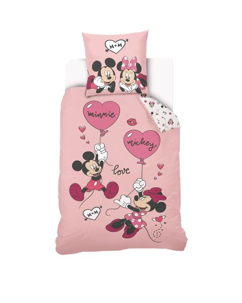 Housse de couette Mickey et Minnie 140x200 cm + 1 Taie d'oreiller 63x63 cm - 100% Coton - Rose