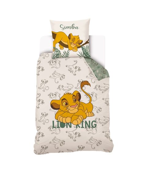 Housse de couette Le Roi Lion Simba 140x200 cm + 1 Taie d'oreiller 63x63 cm - 100% Coton - Blanc
