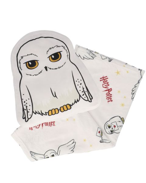 Plaid Hedwige avec Coussin 2 en 1 Harry Potter- 100% Polyester - Blanc