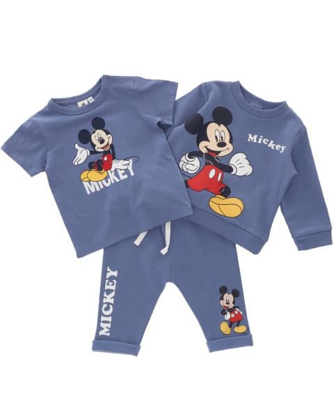 DISNEY - Ensemble bébé Disney Mickey sweat, t-shirt et pantalon - 100% Coton - Bleu