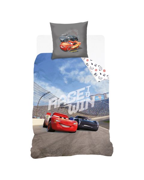 DISNEY - Housse de couette Disney Cars Flash McQueen - 140x200 cm + 1 taie d'oreiller 63x63 cm - 100% Coton - Bleu
