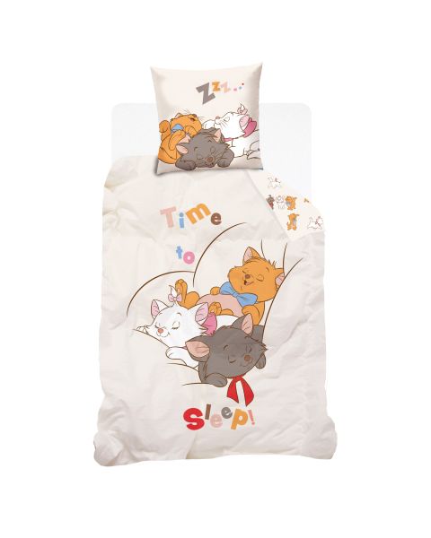 DISNEY - Housse de couette Disney Aristochats Marie Berlioz et Toulouse - 140x200 cm + 1 taie d'oreiller - 100% Coton - Beige