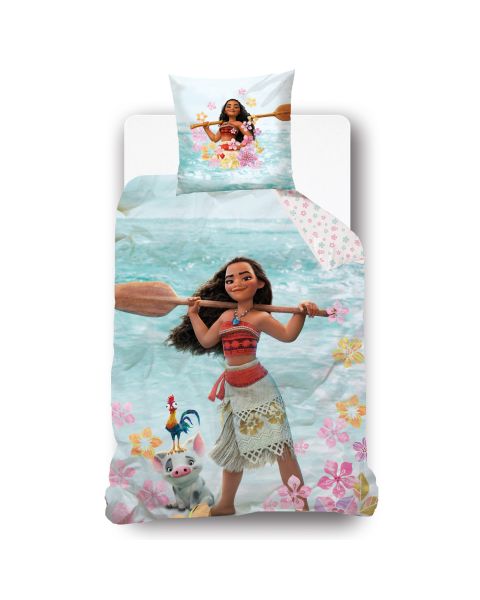 DISNEY - Housse de couette Disney Vaiana océan - 140x200 cm + 1 taie d'oreiller - 100% Coton - Bleu