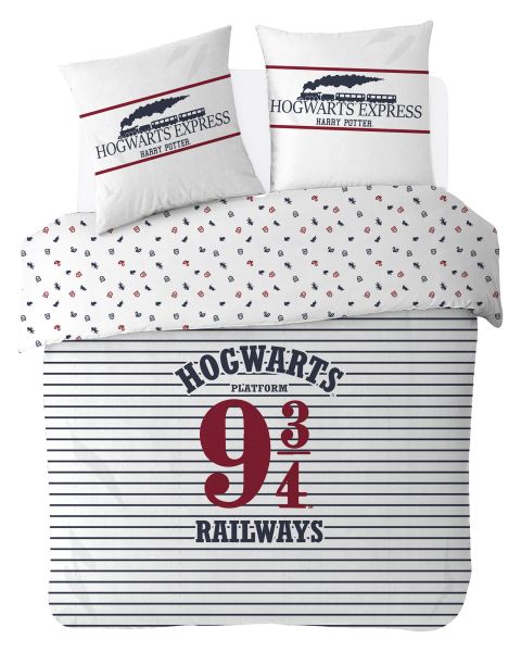 Housse De Couette Harry Potter Hogwarts Express 220x240 cm + 2 taies d'oreillers 63x63 cm - 100% Coton - Blanc