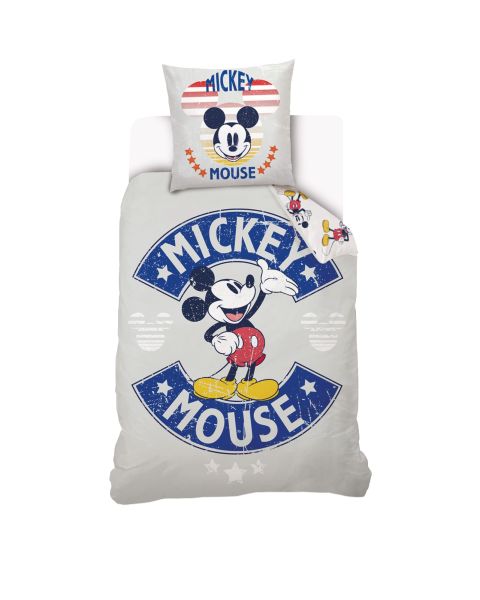 Housse de couette Mickey Mouse Disney 140x200 cm + 1 Taie d'oreiller 63x63 cm - 100% Coton - Gris