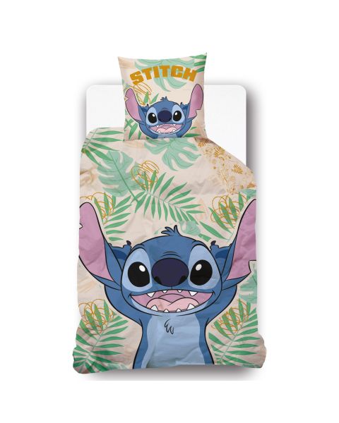 DISNEY - Housse de couette Disney Lilo et Stitch jungle - 140x200 cm + 1 taie d'oreiller - 100% Coton - Beige