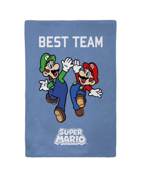 Plaid Mario & Luigi 110x130 cm - 100% Polyester - Bleu