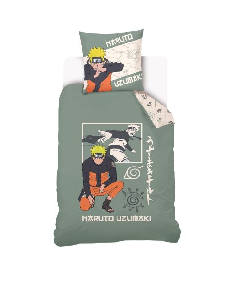 Housse De Couette Naruto Uzumaki 140x200 cm + 1 Taie d'oreiller 63x63 cm - 100% Coton - Vert