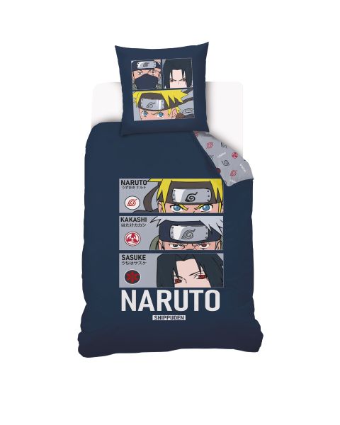Housse De Couette Naruto - Kakashi - Sasuke 140x200 cm + 1 Taie d'oreiller 63x63 cm - 100% Coton - Bleu Marine