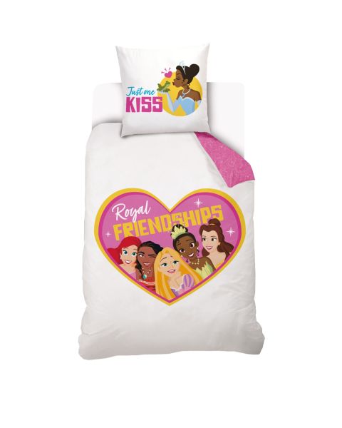 Housse de couette Disney Princesses Cœur 140x200 cm + 1 Taie d'oreiller 63x63 cm - 100% Coton - Blanc