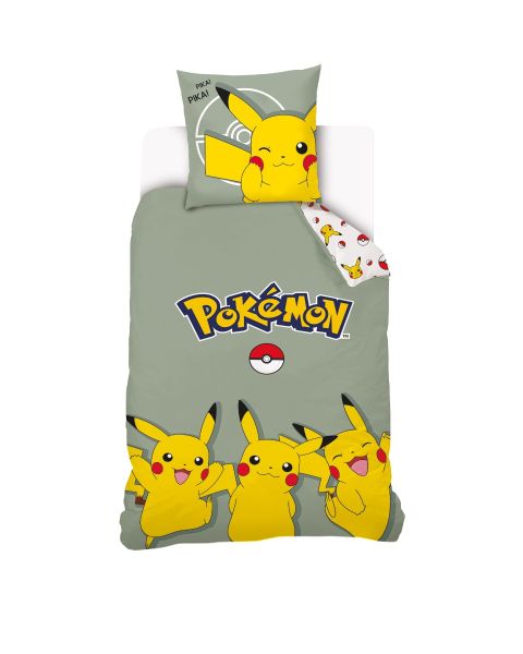 Housse De Couette Pikachu Pokémon 140x200 cm + 1 Taie d'oreiller 63x63 cm - 100% Coton - Vert Sauge