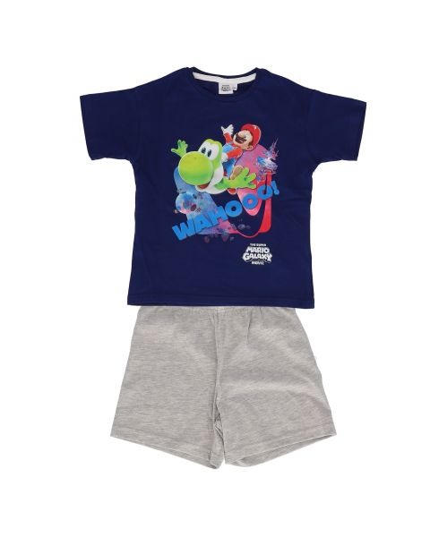 SUPER MARIO - Pyjashort Enfant Super Mario Galaxy - 100% Coton - Style Sportswear Décontracté - Jersey doux 160 GSM - Bleu Marine et Gris Chiné