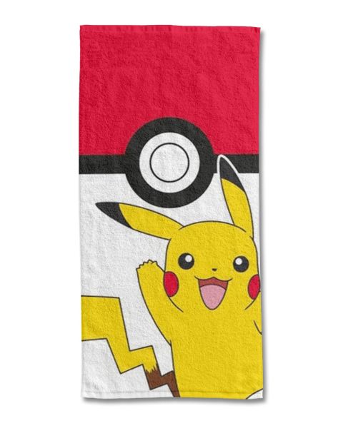 Serviette de plage Pokémon Pikachu Pokéball 70x140 cm - 100% Coton - 300 GSM - Rouge et Blanc