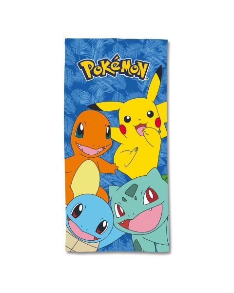 Serviette de plage Pokémon Pikachu Salamèche Bulbizarre Carapuce 70x140 cm - 100% Microfibre - 250 GSM - Bleu