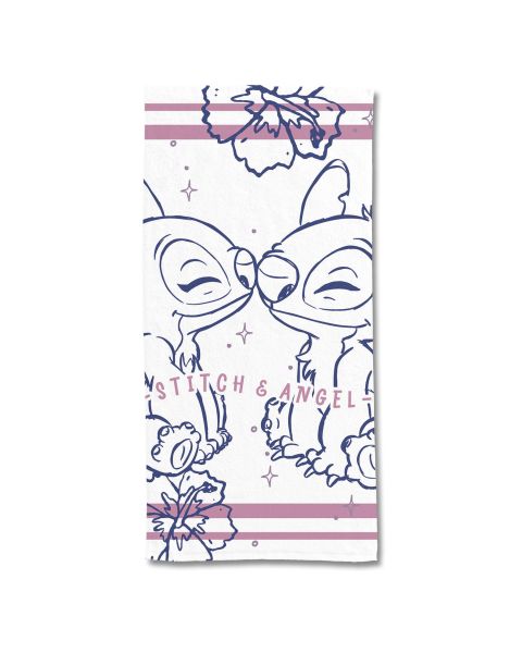 Serviette De Plage Stitch et Angel Disney 70x140 cm - Polycoton - 300 GSM - Blanc