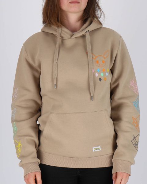 Sweat à capuche manches longues adulte Pokémon broderies Evoli évolutions prismatiques - Polycoton - Beige