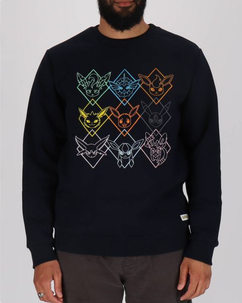 Sweat manches longues adulte Pokémon broderies Evoli évolutions prismatiques - Polycoton - Marine
