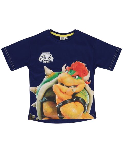 SUPER MARIO - T-Shirt Enfant Bowser Film Super Mario Galaxy - 100% Coton - Style Sportswear Décontracté - Jersey doux 160 GSM - Bleu Marine
