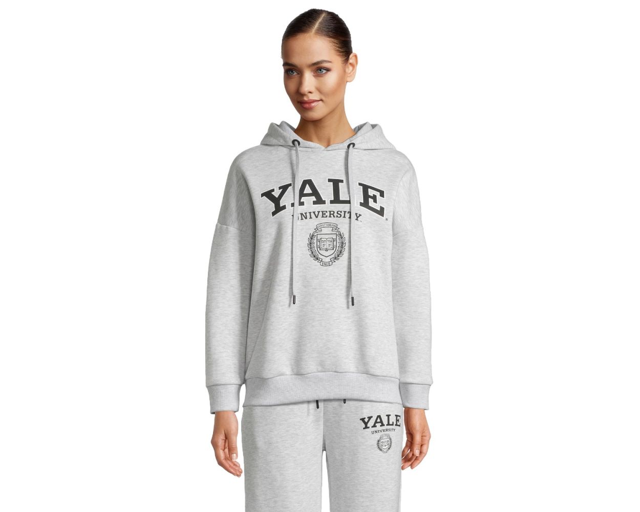 MODE EN WEB Sweat a capuche adulte YALE university logo Polycoton Gris chine
