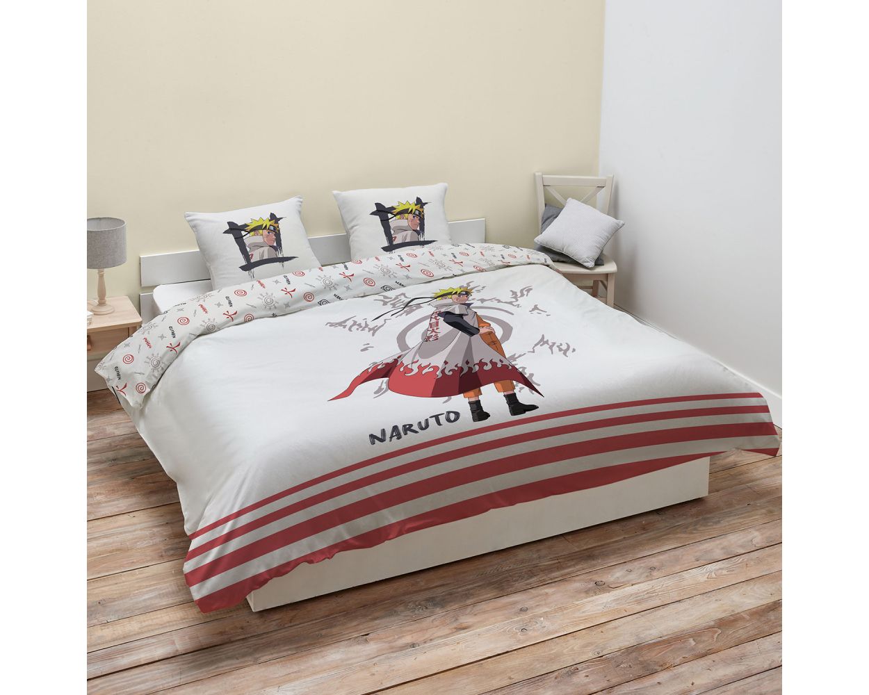 MODE EN WEB Naruto Housse De Couette Naruto Hokage 2 Personnes 2 Taies D Oreiller 63x63 cm Ecru