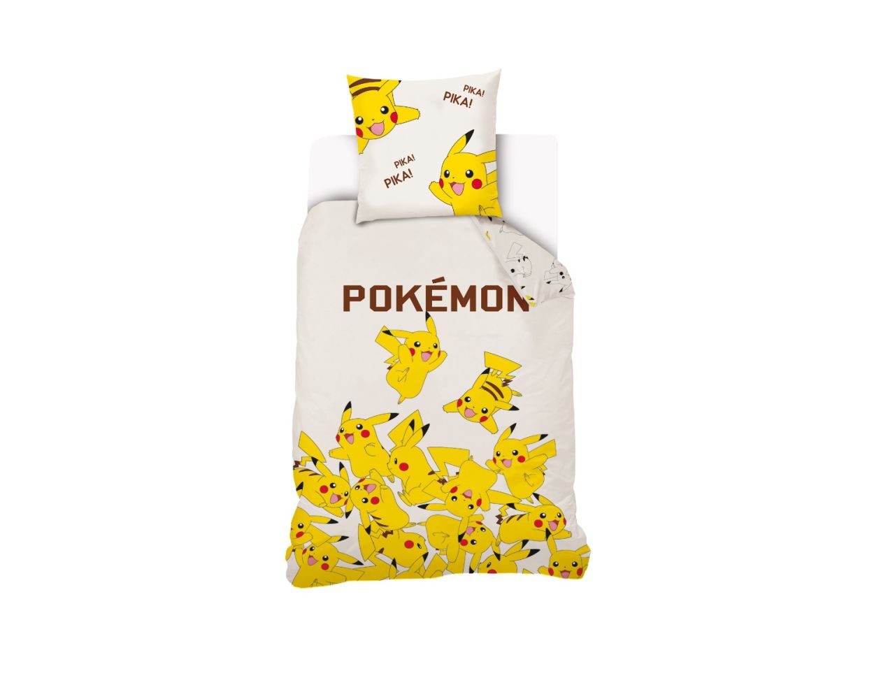 MODE EN WEB Housse De Couette Pikachu Pokémon 140x200 cm + 1 Taie  d'oreiller 63x63 cm - 100% Coton - Ecru