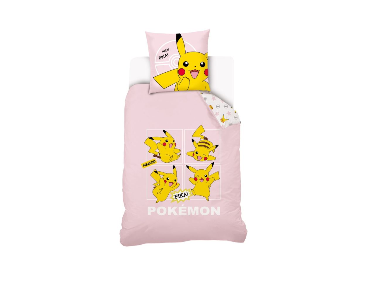 MODE EN WEB Housse De Couette Pikachu Pokémon 140x200 cm + 1 Taie  d'oreiller 63x63 cm - 100% Coton - Ecru
