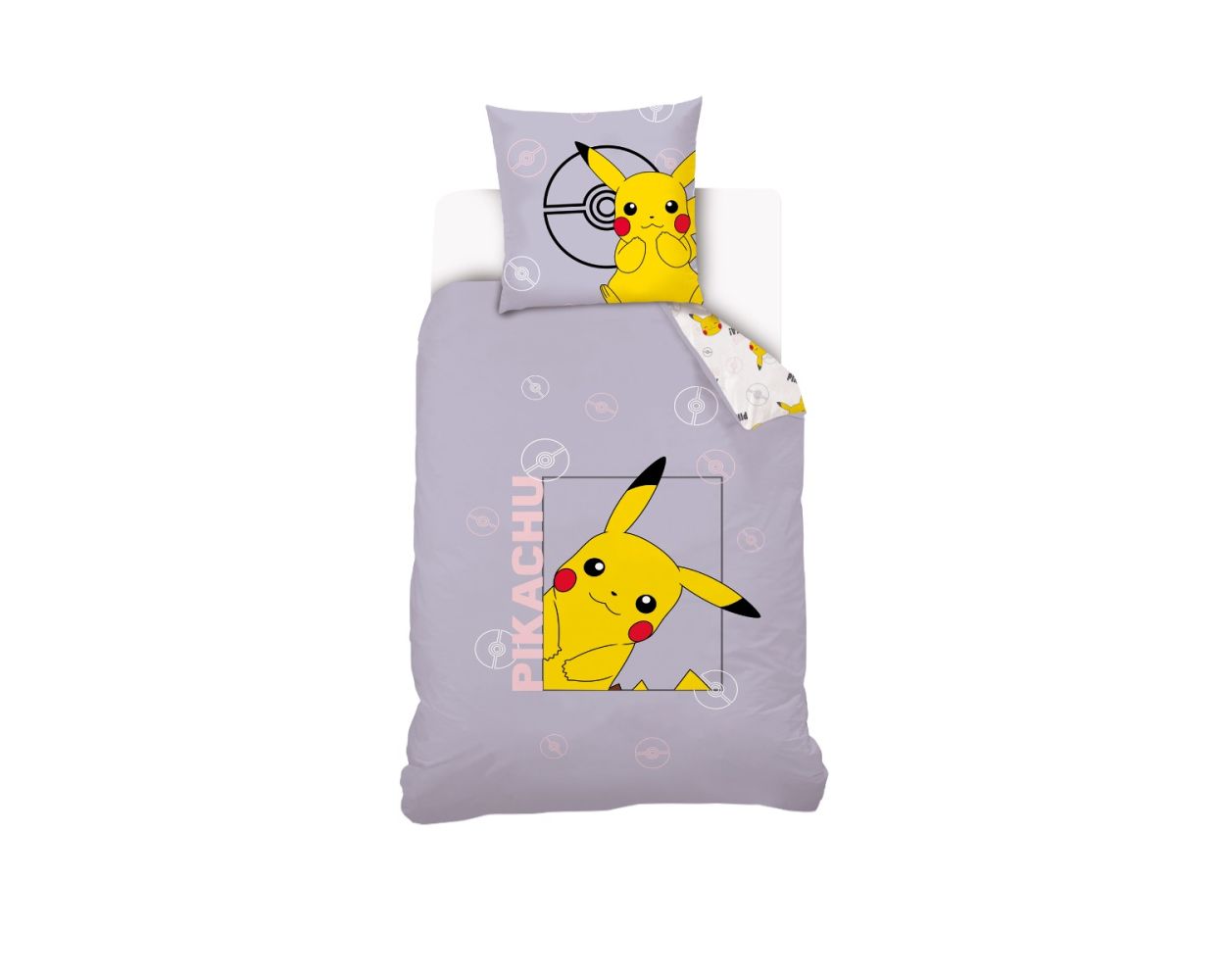 MODE EN WEB Housse De Couette Pikachu Pokémon 140x200 cm + 1 Taie  d'oreiller 63x63 cm - 100% Coton - Mauve