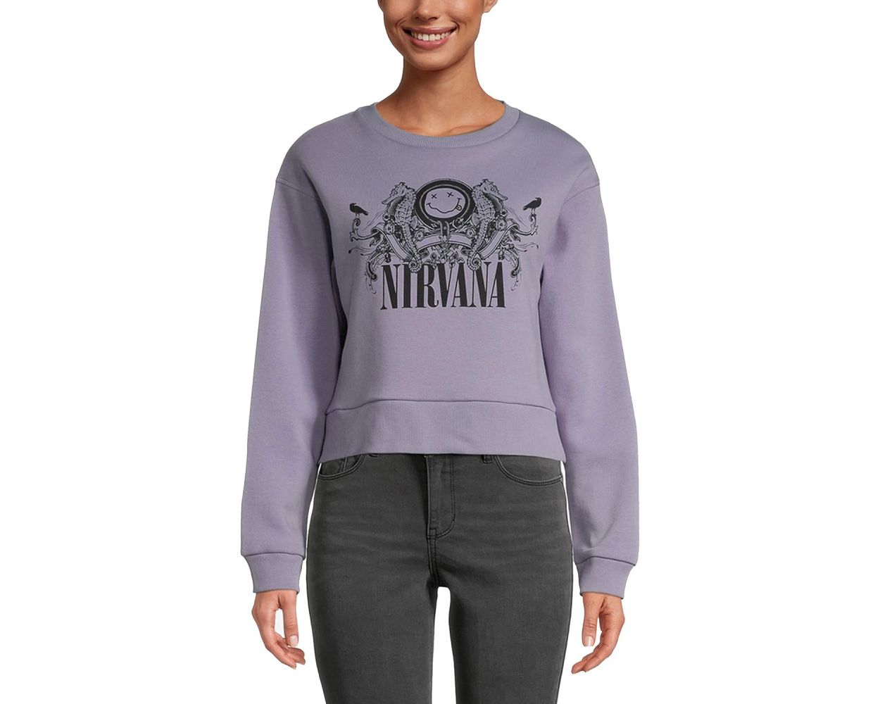 MODE EN WEB Sweatshirt Femme Nirvana Vintage Confort et Style Rock Manches Longues Violet