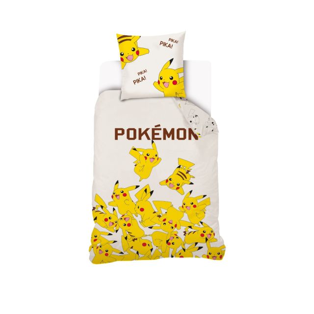 Housse De Couette Pikachu Pokémon 140x200 cm + 1 Taie d'oreiller 63x63 cm - 100% Coton - Ecru