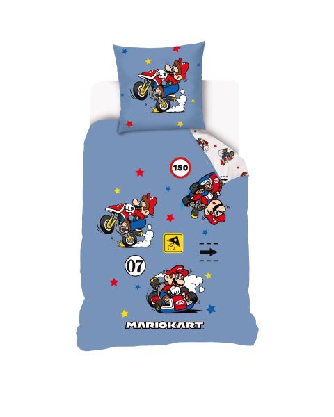 Housse de couette Mario Kart 140x200 cm bleue en 100% coton - Mode en Web