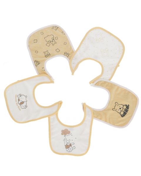 Lot de 5 bavoirs bébé Disney Winnie l'Ourson 100% coton motifs assortis - Mode en Web