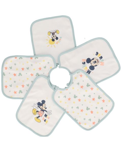 Lot de 5 bavoirs bébé Disney Mickey Mouse 100% coton motifs assortis bleu et blanc - Mode en Web