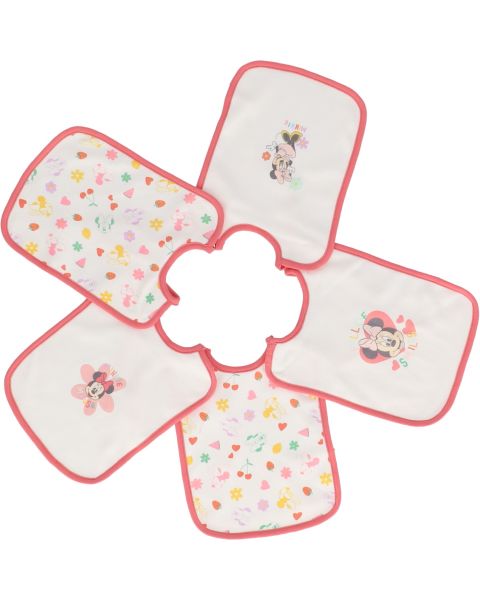 Lot de 5 bavoirs bébé Disney Minnie Mouse 100% coton motifs assortis rose et blanc - Mode en Web