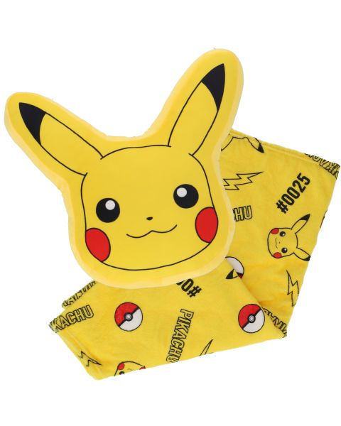 Coussin 3D Pikachu Pokémon jaune avec plaid intégré et fermeture éclair - Mode en Web