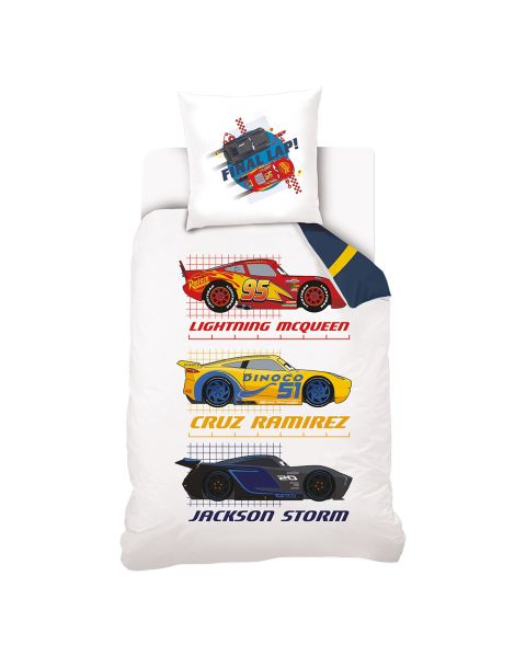 DISNEY - Housse de couette Disney Cars McQueen, Ramirez et Storm - 140x200 cm + 1 taie d'oreiller 63x63 cm - 100% Coton - Blanc