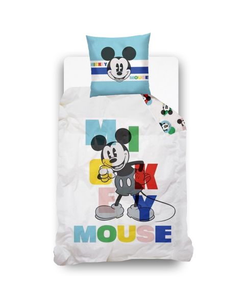 DISNEY - Housse de couette Disney Mickey Mouse colors - 140x200 cm + 1 taie d'oreiller 63x63 cm - 100% Coton - Blanc