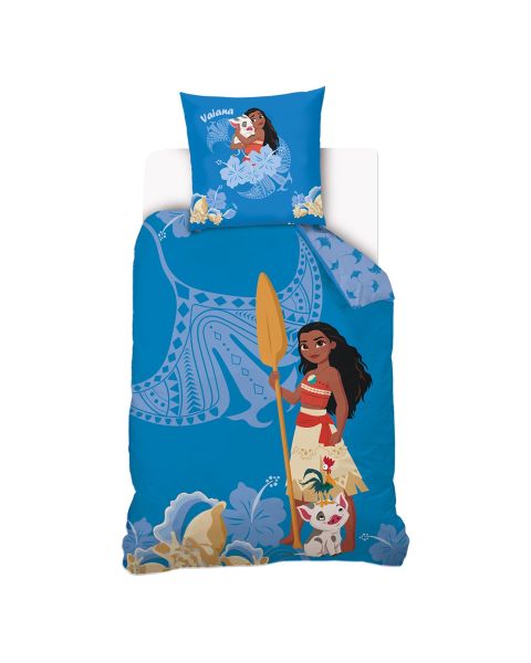 DISNEY - Housse de couette Disney Vaiana - 140x200 cm + 1 taie d'oreiller 63x63 cm - 100% Coton - Bleu