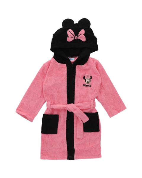 Peignoir de bain Disney Minnie avec petit nœud - Poches latérales - Cordon de serrage - 100% Polyester - Rose