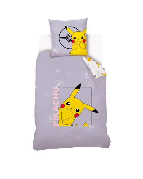 Housse de couette Pokémon Pikachu 140x200 cm mauve en 100% coton - Mode en Web