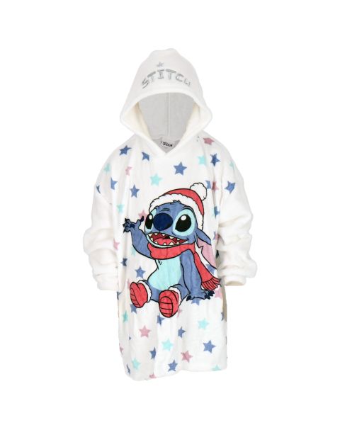 Poncho plaid Stitch de noël pour enfant - 100% Polyester - 200 GSM - Blanc