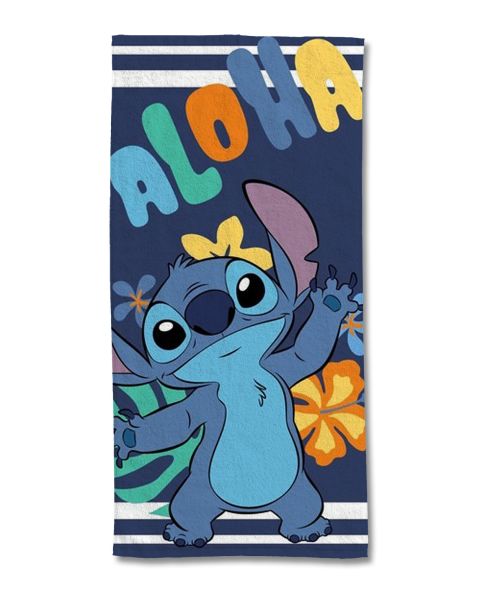 Serviette de plage Disney Stitch Aloha bleue 75x150 cm 100% coton - Mode en Web