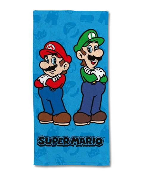 Serviette de plage Super Mario et Luigi bleue 75x150 cm 100% coton - Mode en Web
