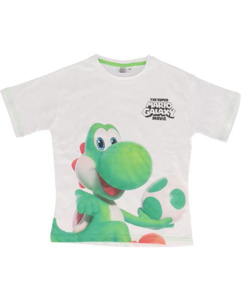 SUPER MARIO - T-Shirt Enfant Yoshi Mario Galaxy - 100% Coton - Style Sportswear Décontracté - Jersey doux 160 GSM - Blanc Éclatant