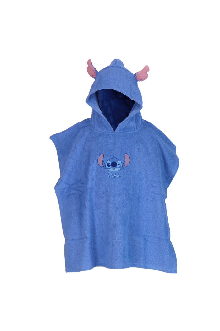 Poncho de bain enfant Stitch Disney bleu avec capuche oreilles 3D - Mode en Web