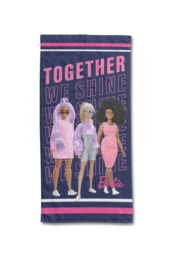 Serviette de plage Barbie 70x140 cm bleu marine en 100% coton - Mode en Web